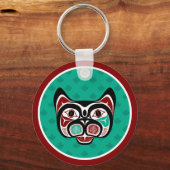Native American Red Black Green Haida Art Kat Sleutelhanger (Voorkant)