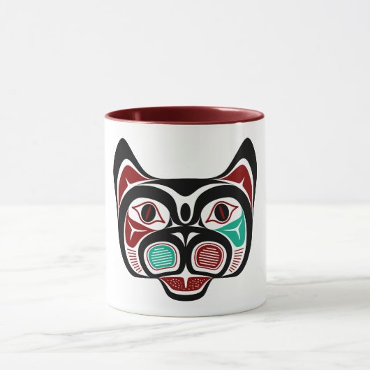Native American Red Black Green Haida Art Kitty Mok (Midden)