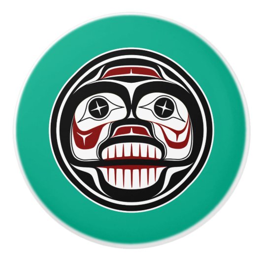 Native American Red Black Haida Art die de sluier  Keramische Knop (Voorkant)