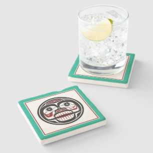 Native American Red Black Haida Art die de sluier  Stenen Onderzetter