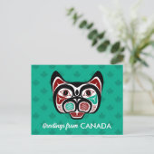 Native American Red Black Haida Art Kat Briefkaart (Staand voorkant)