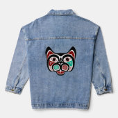 Native American Red Black Haida Art Kat Denim Jacket (Achterkant)
