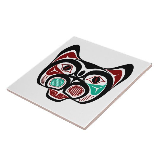 Native American Red Black Haida Art Kat Tegeltje (Zijkant)