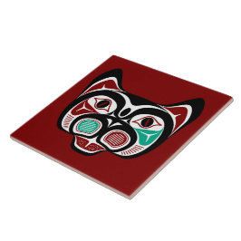 Native American Red Black Haida Art Kat Tegeltje
