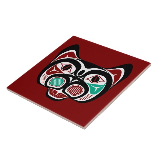 Native American Red Black Haida Art Kat Tegeltje (Zijkant)