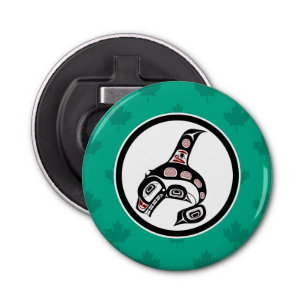 Native American Red Black Haida Art Killer Whale Button Flesopener