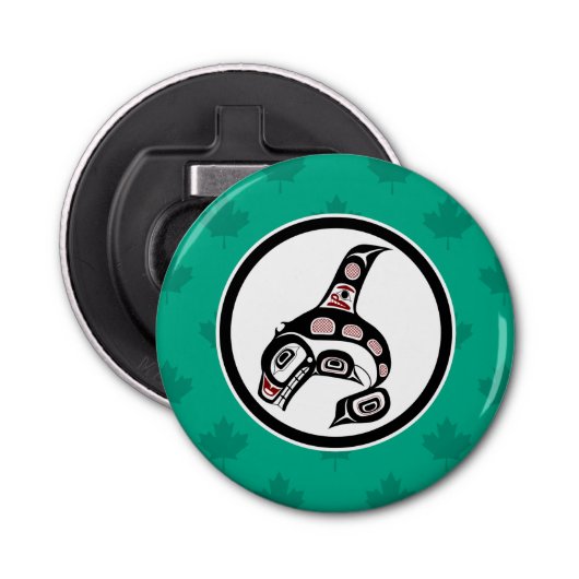 Native American Red Black Haida Art Killer Whale Button Flesopener (Voorkant)