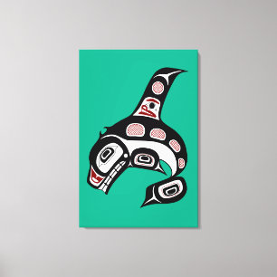 Native American Red Black Haida Art Killer Whale Canvas Afdruk