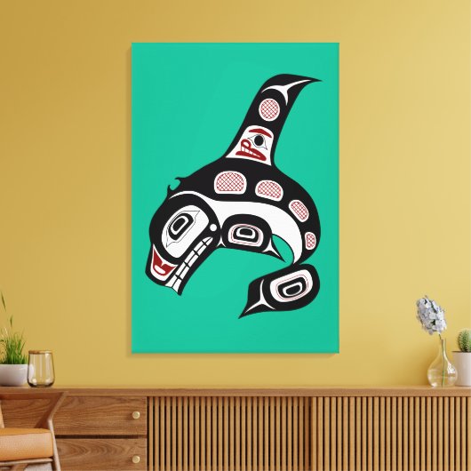 Native American Red Black Haida Art Killer Whale Canvas Afdruk (Insitu (Woonkamer))