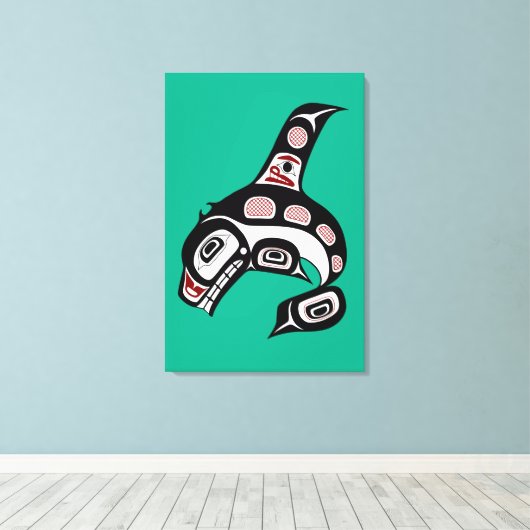 Native American Red Black Haida Art Killer Whale Canvas Afdruk (Insitu (Houten vloer))
