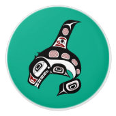 Native American Red Black Haida Art Killer Whale Keramische Knop (Voorkant)