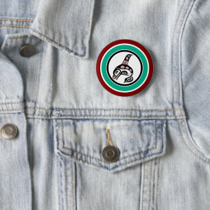 Native American Red Black Haida Art Killer Whale Ronde Button 5,7 Cm