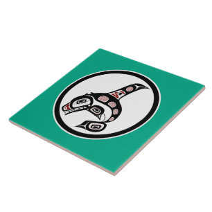 Native American Red Black Haida Art Killer Whale Tegeltje
