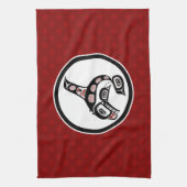 Native American Red Black Haida Art Killer Whale Theedoek (Verticaal)