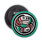 Native American Red Black Haida Art Otter Salmon Button Flesopener (Voorkant)