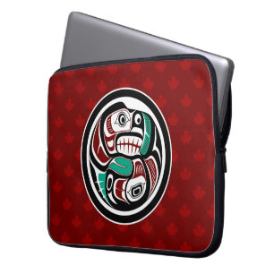 Native American Red Black Haida Art Otter Salmon Laptop Sleeve