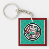 Native American Red Black Haida Art Otter Salmon Sleutelhanger (voorkant)