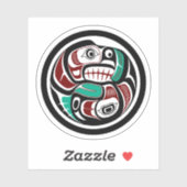 Native American Red Black Haida Art Otter Salmon Sticker (Vel)
