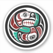 Native American Red Black Haida Art Otter Salmon Sticker (Voorkant)