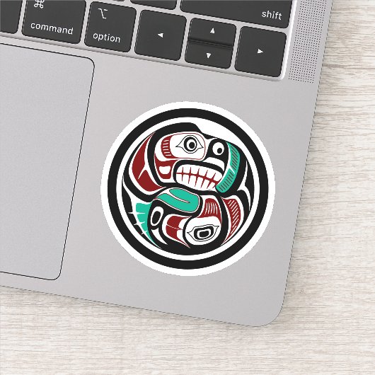 Native American Red Black Haida Art Otter Salmon Sticker (Detail)