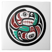 Native American Red Black Haida Art Otter Salmon Tegeltje (Voorkant)