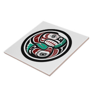 Native American Red Black Haida Art Otter Salmon Tegeltje