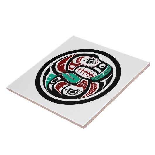 Native American Red Black Haida Art Otter Salmon Tegeltje (Zijkant)