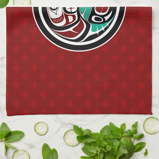 Native American Red Black Haida Art Otter Salmon Theedoek (Gevouwen)