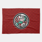 Native American Red Black Haida Art Otter Salmon Theedoek (Horizontaal)