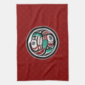 Native American Red Black Haida Art Otter Salmon Theedoek (Verticaal)