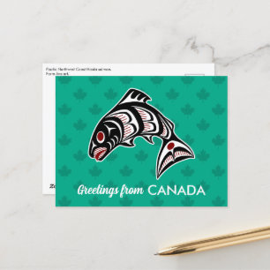 Native American Red Black Haida Art Salmon Briefkaart