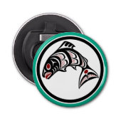 Native American Red Black Haida Art Salmon Button Flesopener (Voorkant)