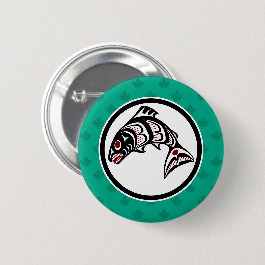 Native American Red Black Haida Art Salmon Ronde Button 5,7 Cm (Voorkant /achterkant)