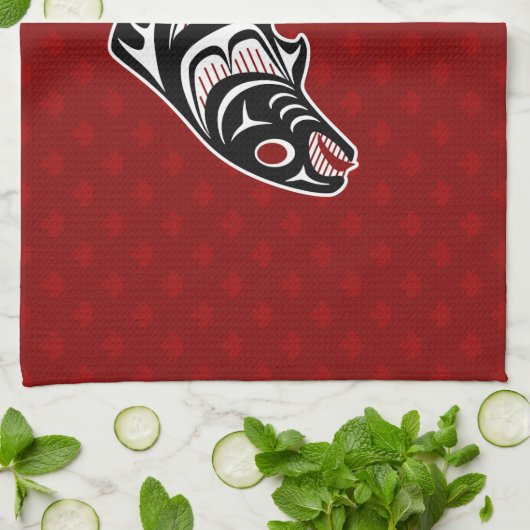 Native American Red Black Haida Art Salmon Theedoek (Gevouwen)