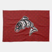 Native American Red Black Haida Art Salmon Theedoek (Horizontaal)