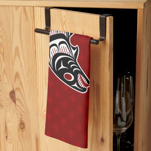 Native American Red Black Haida Art Salmon Theedoek (Derde Gevouwen)