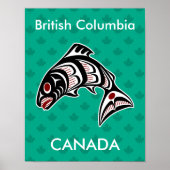 Native American Red Black Haida Art Vector Salmon Poster (Voorkant)