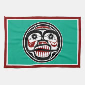 Native American Red Black Haida Huilende schedel Theedoek (Horizontaal)