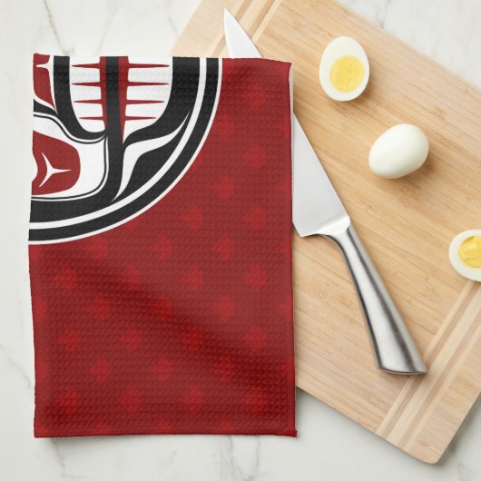 Native American Red Black Haida Weeping Skull Theedoek (Quarter Fold)