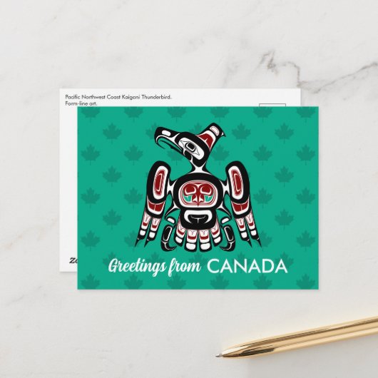 Native American Red Black Kaigani Thunderbird Briefkaart (Voorkant / Achterkant in situ)