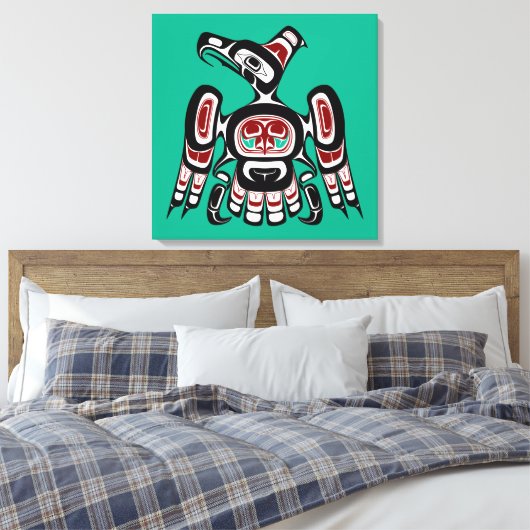 Native American Red Black Kaigani Thunderbird Canvas Afdruk (Insitu (Slaapkamer))