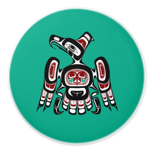 Native American Red Black Kaigani Thunderbird Keramische Knop (Voorkant)