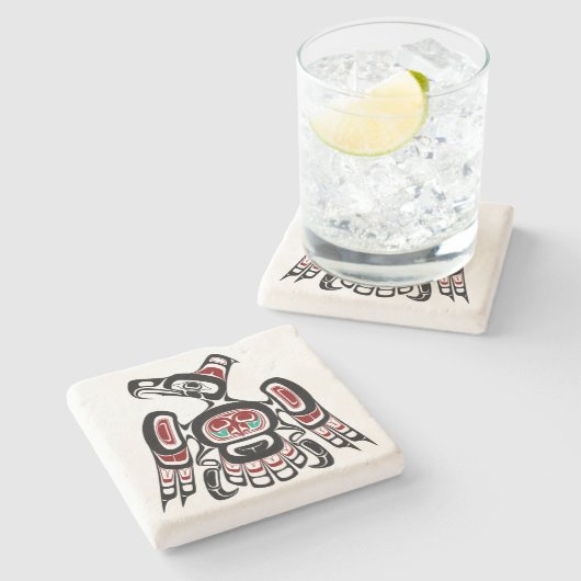 Native American Red Black Kaigani Thunderbird Stenen Onderzetter (Zijkant)