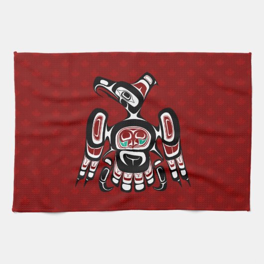 Native American Red Black Kaigani Thunderbird Theedoek (Horizontaal)