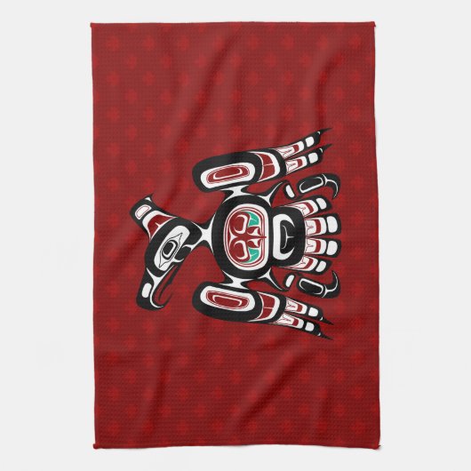 Native American Red Black Kaigani Thunderbird Theedoek (Verticaal)