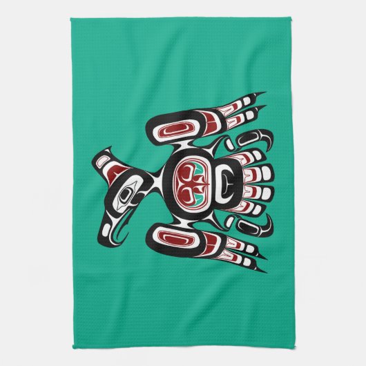 Native American Red Black Kaigani Thunderbird Theedoek (Verticaal)