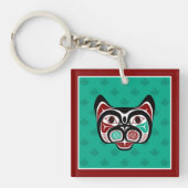 Native American Red Black Vector Art Haida Kat Sleutelhanger (voorkant)