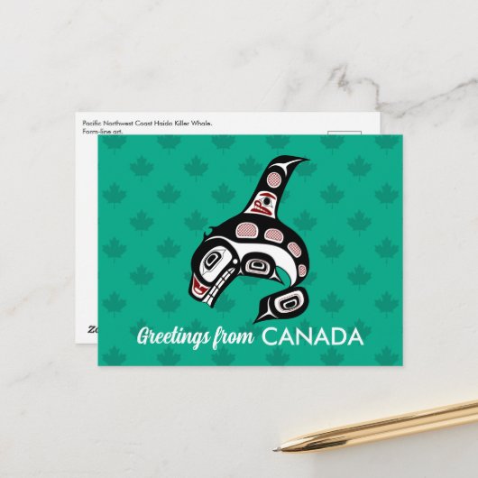 Native American Red Black Vector Art Killer Whale Briefkaart (Voorkant / Achterkant in situ)