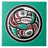 Native American Red Black Vector Art Otter Salmon Tegeltje (Voorkant)