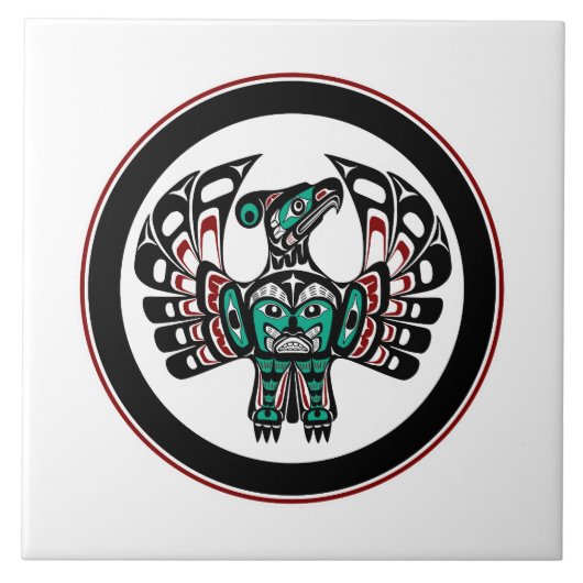Native American Red Black Vector Art Thunderbird Tegeltje (Voorkant)
